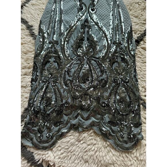 Betsy & Adam Sequin Bodycon Cocktail Dress Size 2 teal glam knee high long - Picture 16 of 16